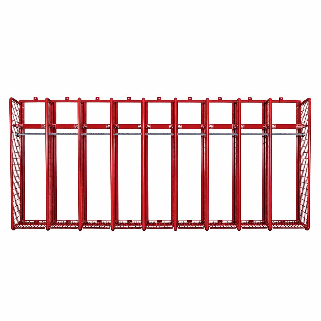Wall Mounted Red Rack with 9 sections, 20" width