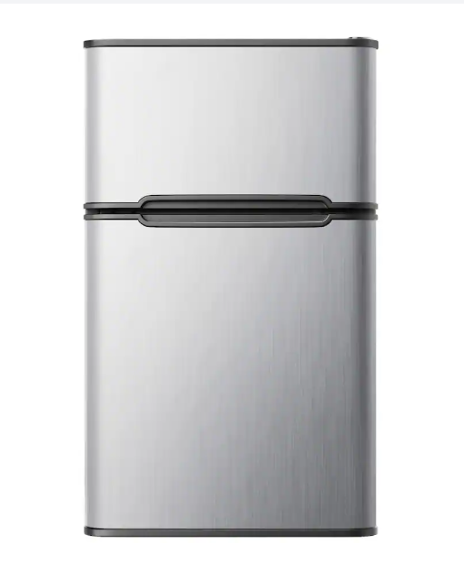 SIMZLIFE - 3.2 Cu ft Two-Door Mini Refrigerator with Freezer, Compact Design & Adjustable Removable Shelves - silvery