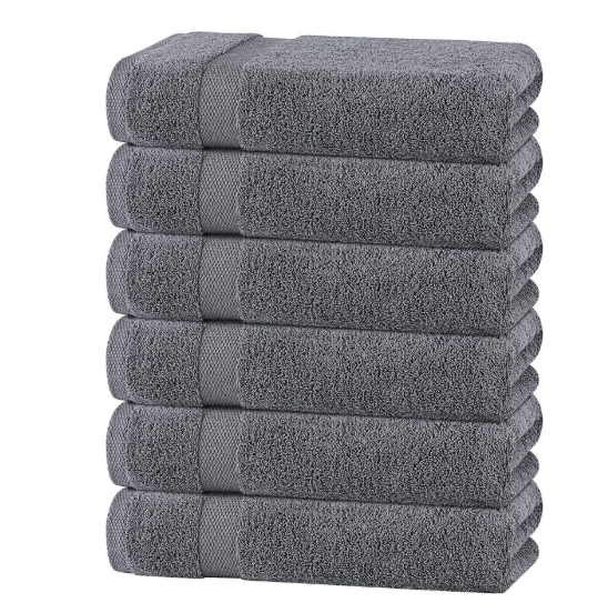 Wealuxe Gray Bath Towels 22x44 - 6 Pack, Extra Absorbent Ring-Spun Cotton